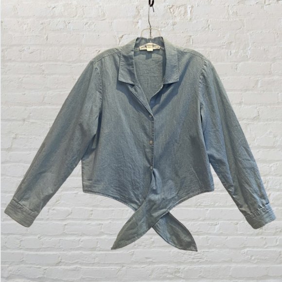 VINTAGE JOSEPHINE CHAUS -- Chambray Shirt, Front-Tie, Long Sleeve, Button Down - Picture 9 of 16